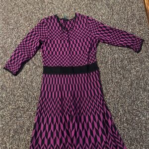 Taylor Geometric Knit Dress Women’s Large – Purple & Black Fit and Flare 3/4